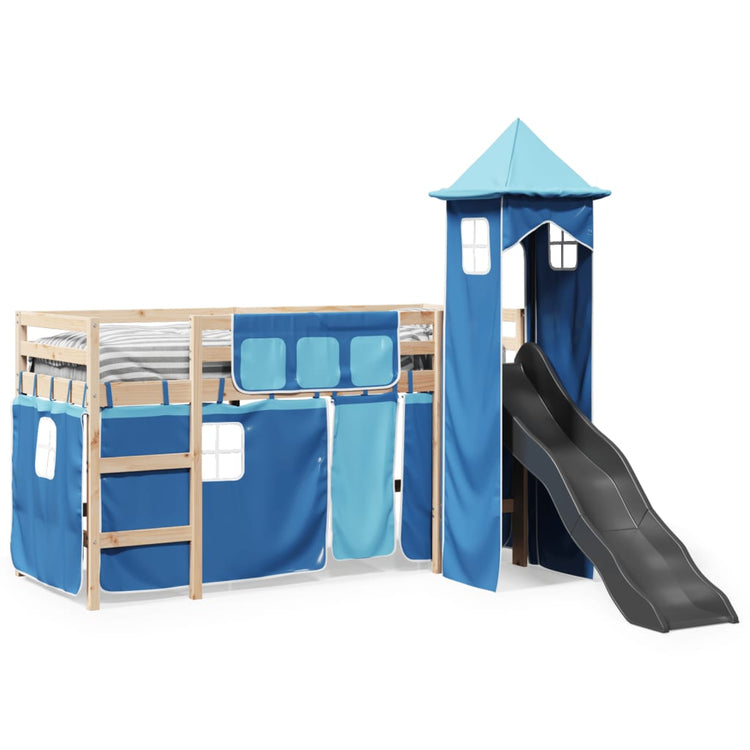 Letto a Soppalco con Torre Bambini Blu 80x200cm Massello Pino 3309120