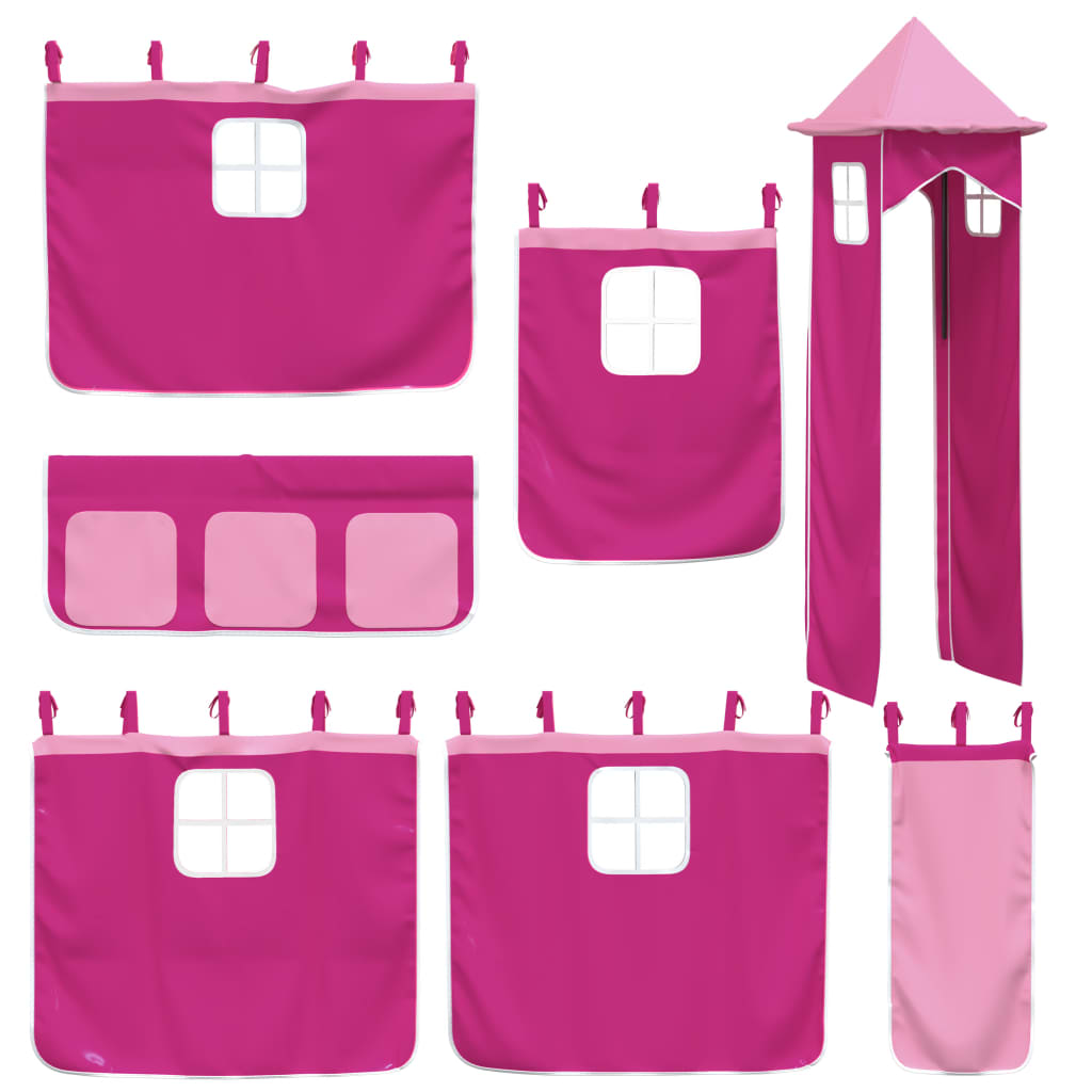 Letto a Soppalco con Torre Bambini Rosa 80x200cm Massello Pino 3309121