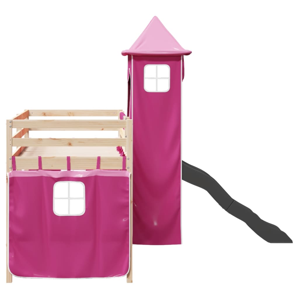 Letto a Soppalco con Torre Bambini Rosa 80x200cm Massello Pino 3309121