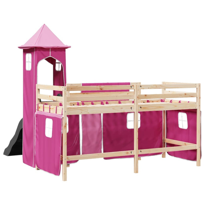 Letto a Soppalco con Torre Bambini Rosa 80x200cm Massello Pino 3309121