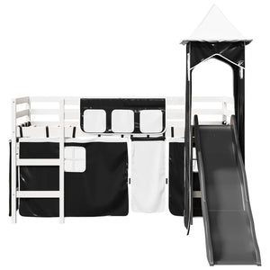 Letto a Soppalco con Torre Bambini Bianco e Nero 80x200cm Pino 3309122