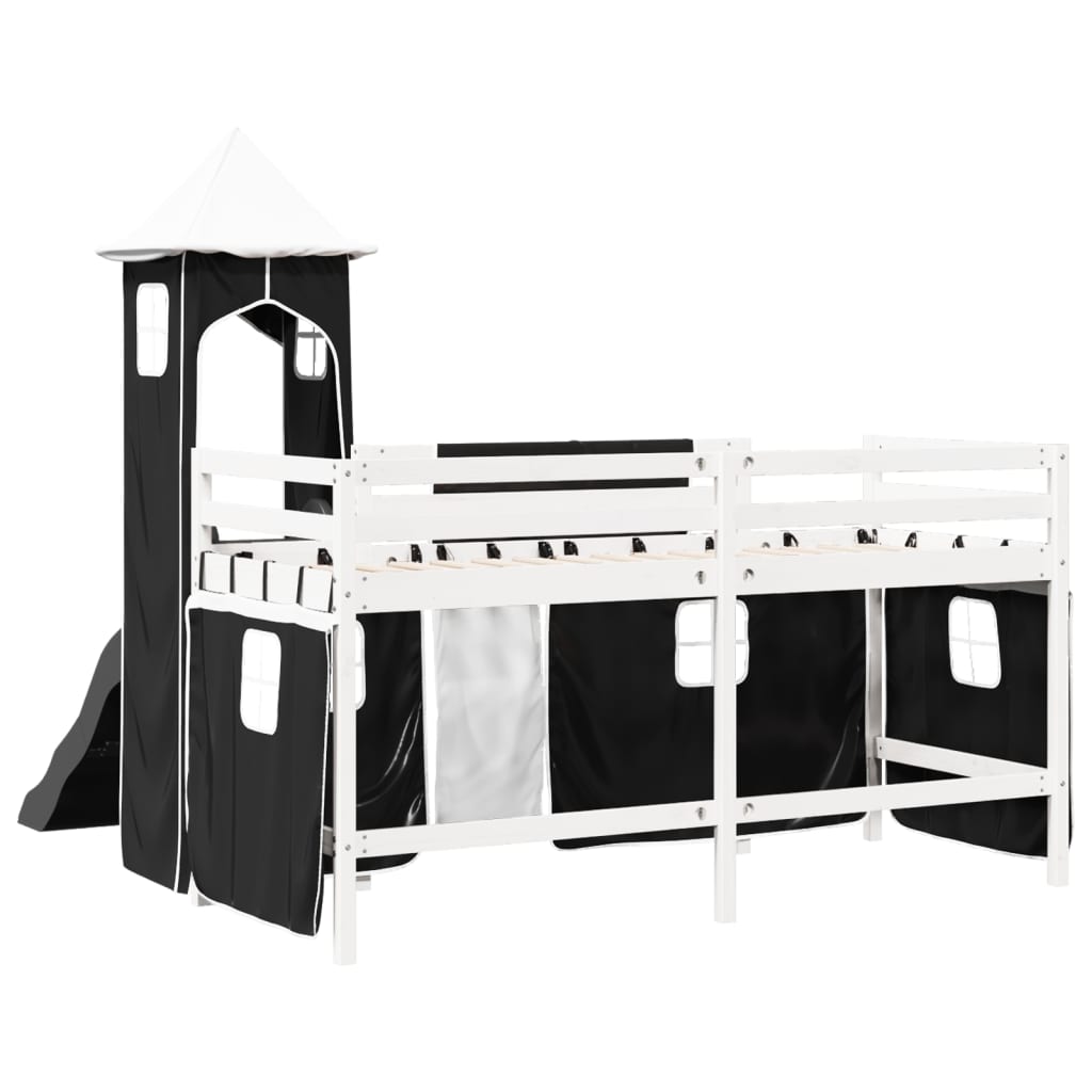 Letto a Soppalco con Torre Bambini Bianco e Nero 80x200cm Pino 3309122