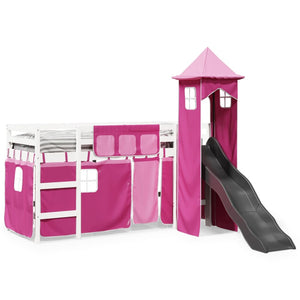 Letto a Soppalco con Torre Bambini Rosa 80x200cm Massello Pino 3309124