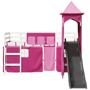 Letto a Soppalco con Torre Bambini Rosa 80x200cm Massello Pino 3309124