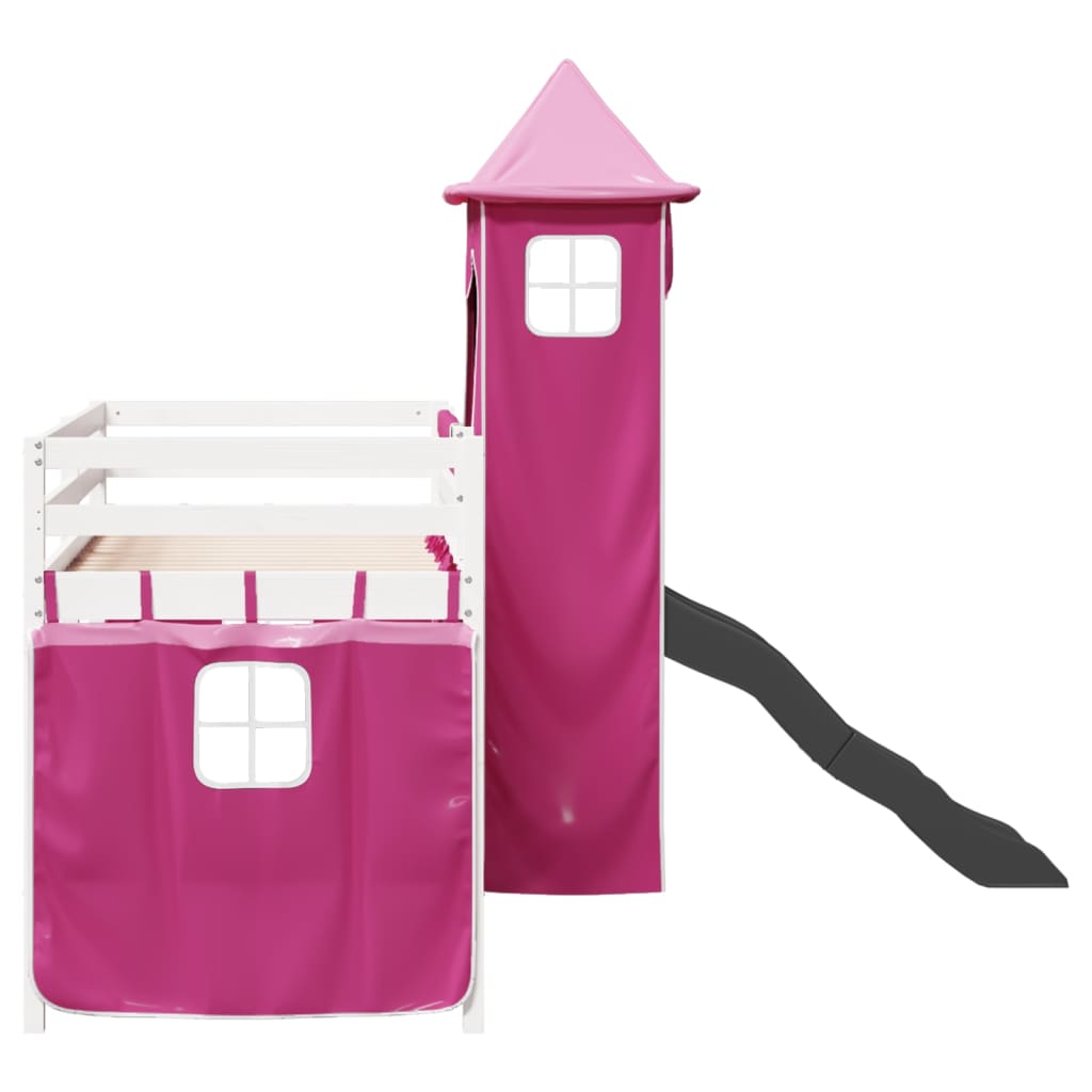 Letto a Soppalco con Torre Bambini Rosa 80x200cm Massello Pino 3309124