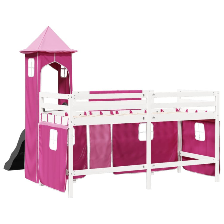 Letto a Soppalco con Torre Bambini Rosa 80x200cm Massello Pino 3309124