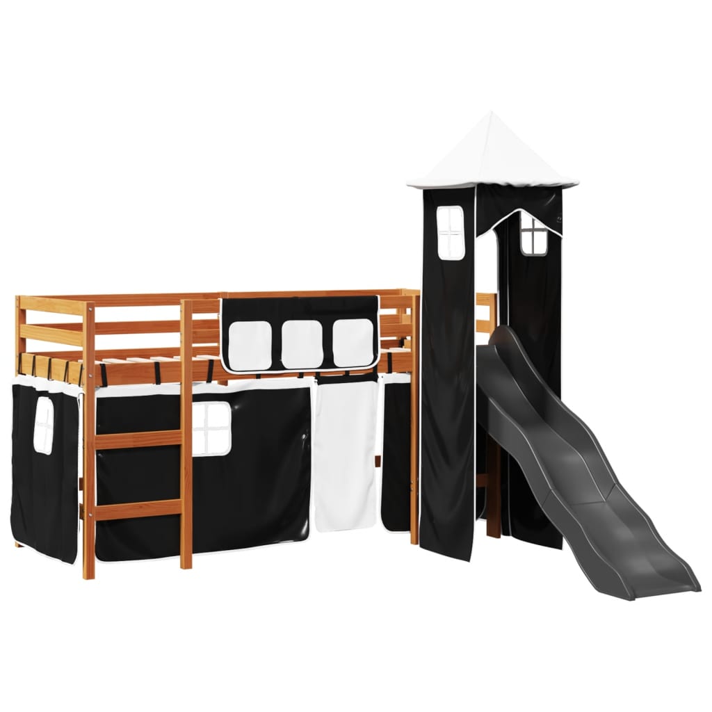 Letto a Soppalco con Torre Bambini Bianco e Nero 80x200cm Pino 3309125