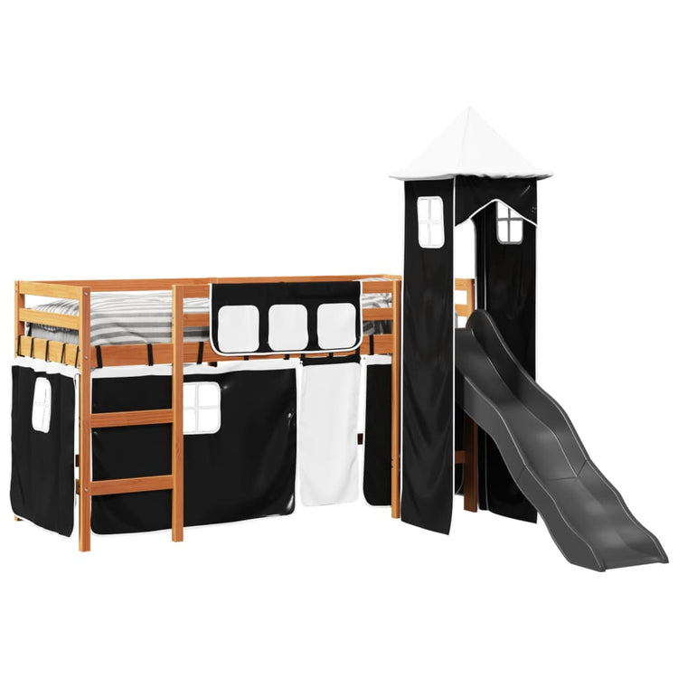 Letto a Soppalco con Torre Bambini Bianco e Nero 80x200cm Pino 3309125