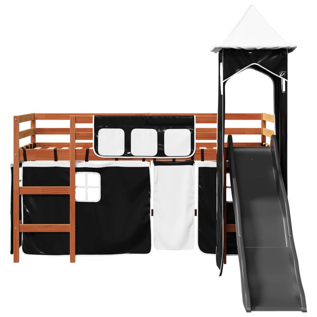 Letto a Soppalco con Torre Bambini Bianco e Nero 80x200cm Pino 3309125