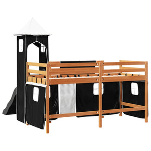 Letto a Soppalco con Torre Bambini Bianco e Nero 80x200cm Pino 3309125