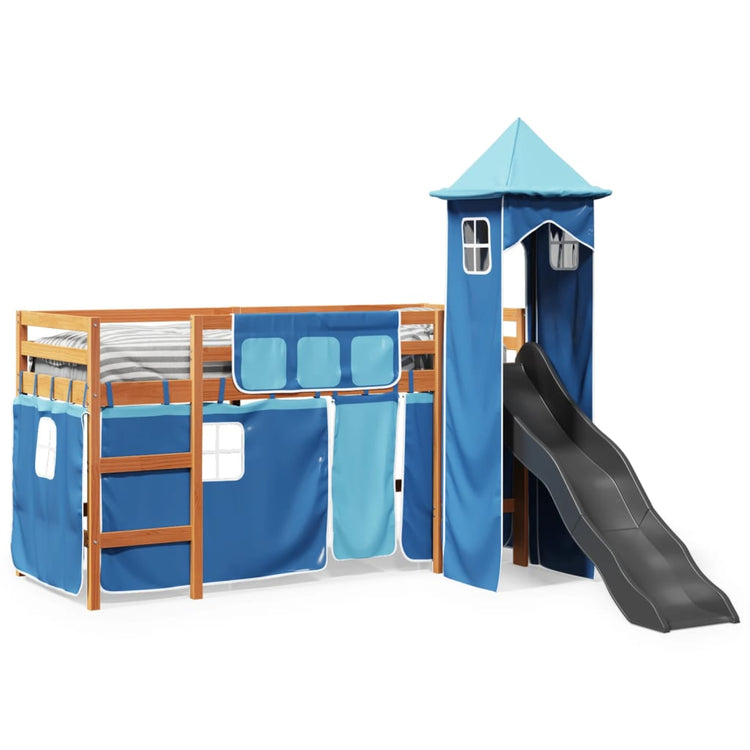 Letto a Soppalco con Torre Bambini Blu 80x200cm Massello Pino 3309126