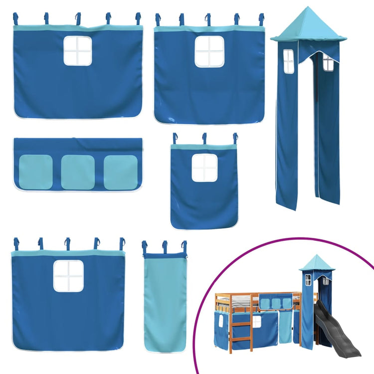 Letto a Soppalco con Torre Bambini Blu 80x200cm Massello Pino 3309126