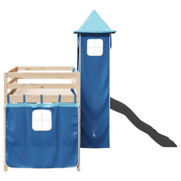 Letto a Soppalco con Torre Bambini Blu 90x200cm Massello Pino 3309129