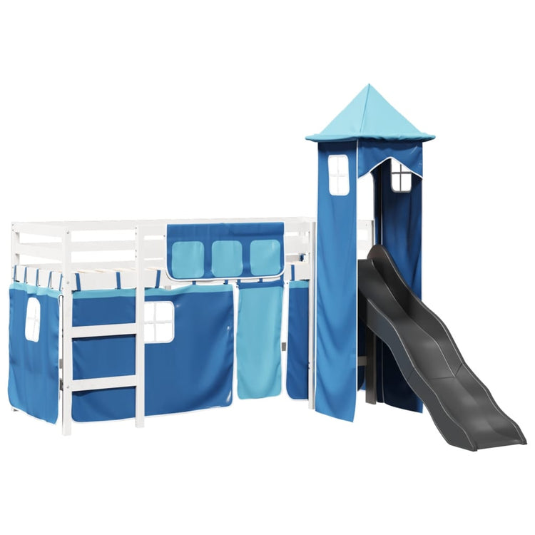 Letto a Soppalco con Torre Bambini Blu 90x200cm Massello Pino 3309132