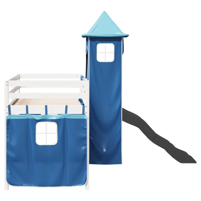 Letto a Soppalco con Torre Bambini Blu 90x200cm Massello Pino 3309132