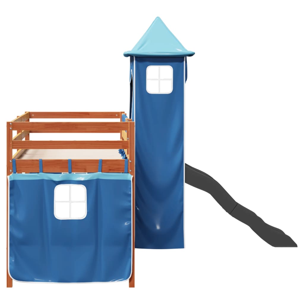 Letto a Soppalco con Torre Bambini Blu 90x200cm Massello Pino 3309135