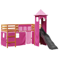 Letto a Soppalco con Torre Bambini Rosa 90x200cm Massello Pino 3309136