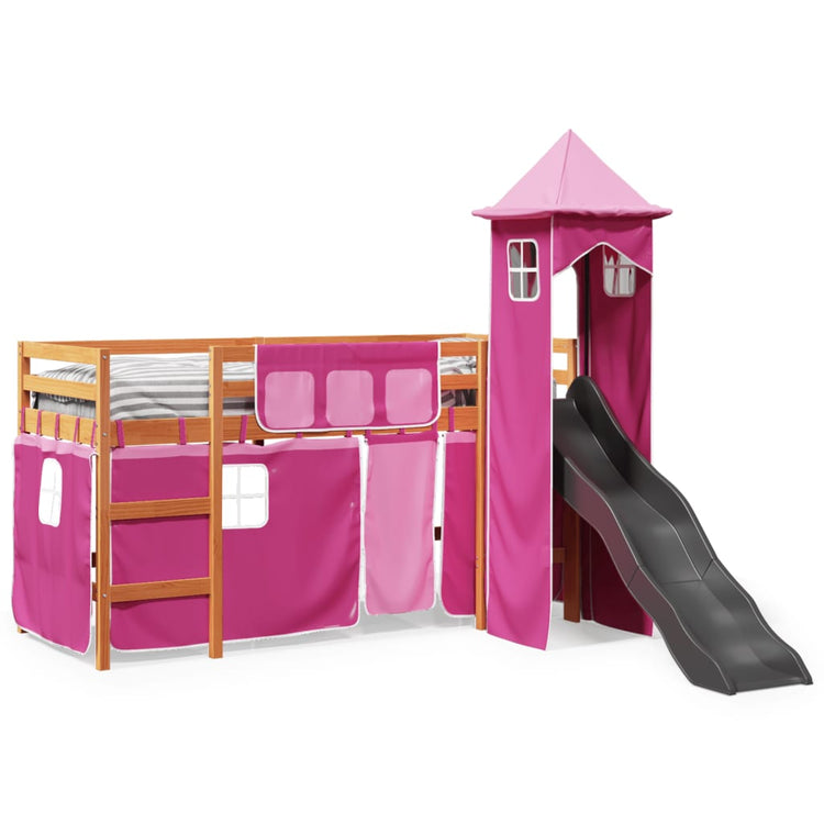 Letto a Soppalco con Torre Bambini Rosa 90x200cm Massello Pino 3309136