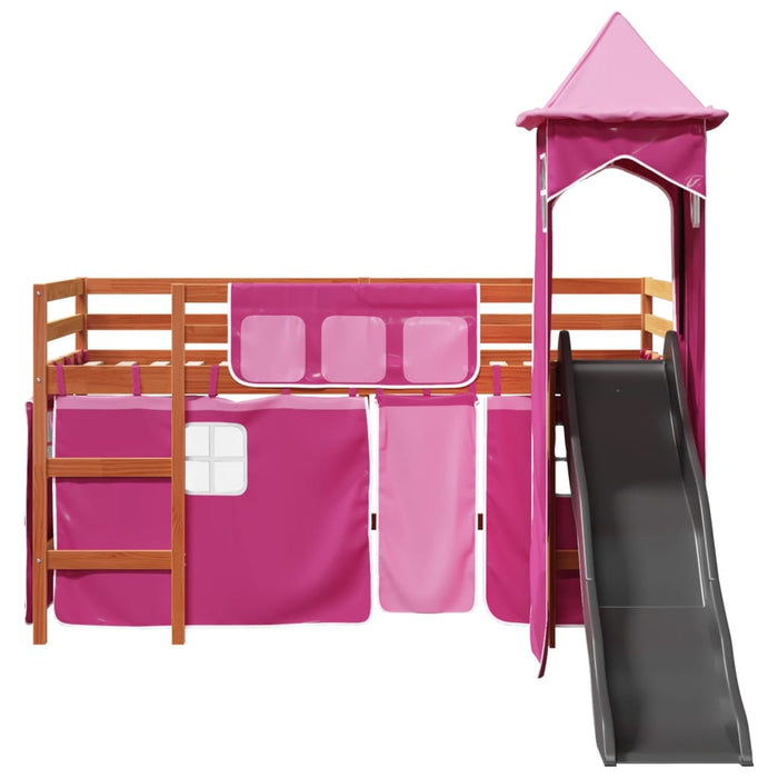 Letto a Soppalco con Torre Bambini Rosa 90x200cm Massello Pino 3309136