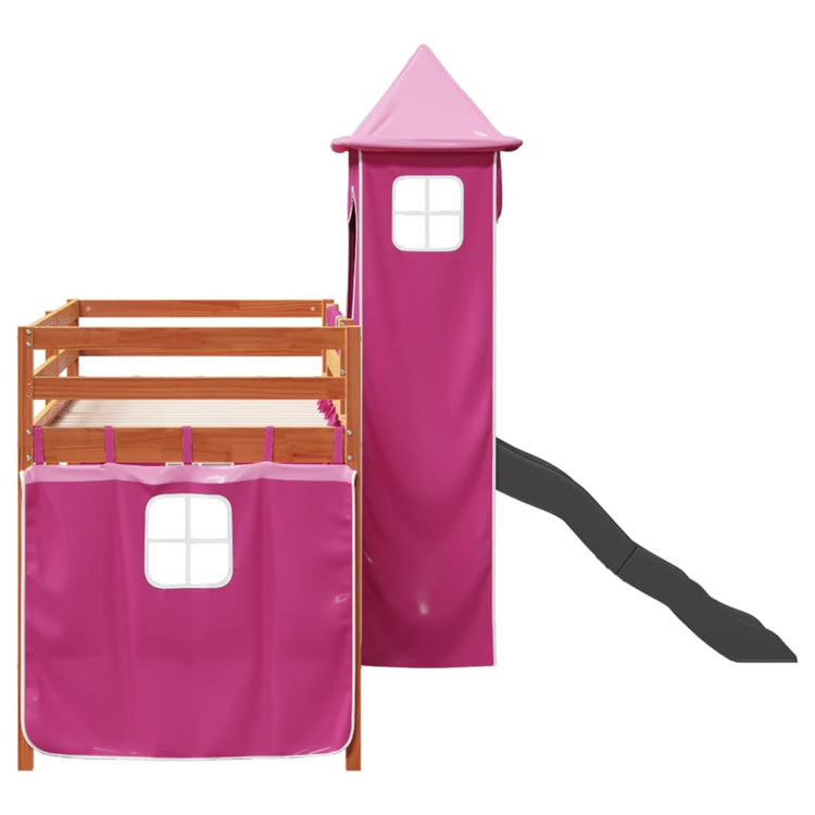 Letto a Soppalco con Torre Bambini Rosa 90x200cm Massello Pino 3309136