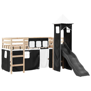 Letto a Soppalco con Torre Bambini Bianco e Nero 90x190cm Pino 3309137