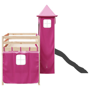 Letto a Soppalco con Torre Bambini Rosa 90x190cm Massello Pino 3309139