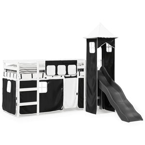 Letto a Soppalco con Torre Bambini Bianco e Nero 90x190cm Pino 3309140