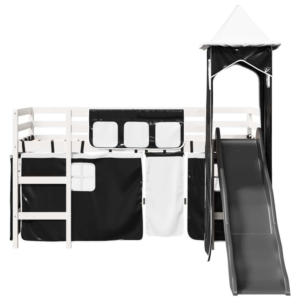 Letto a Soppalco con Torre Bambini Bianco e Nero 90x190cm Pino 3309140