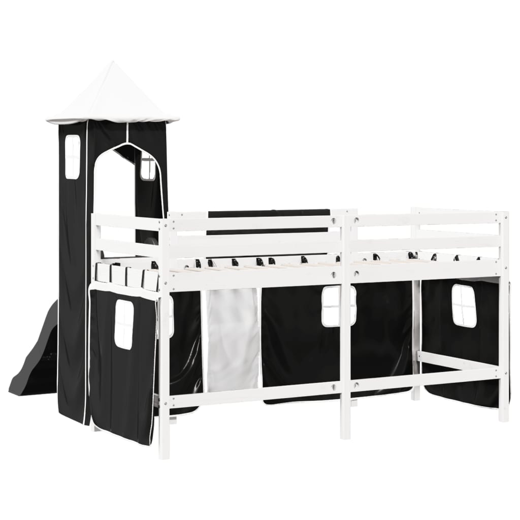 Letto a Soppalco con Torre Bambini Bianco e Nero 90x190cm Pino 3309140