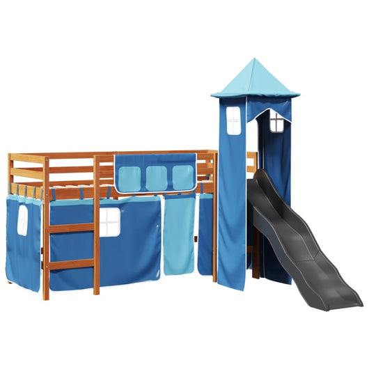 Letto a Soppalco con Torre Bambini Blu 90x190cm Massello Pino 3309144