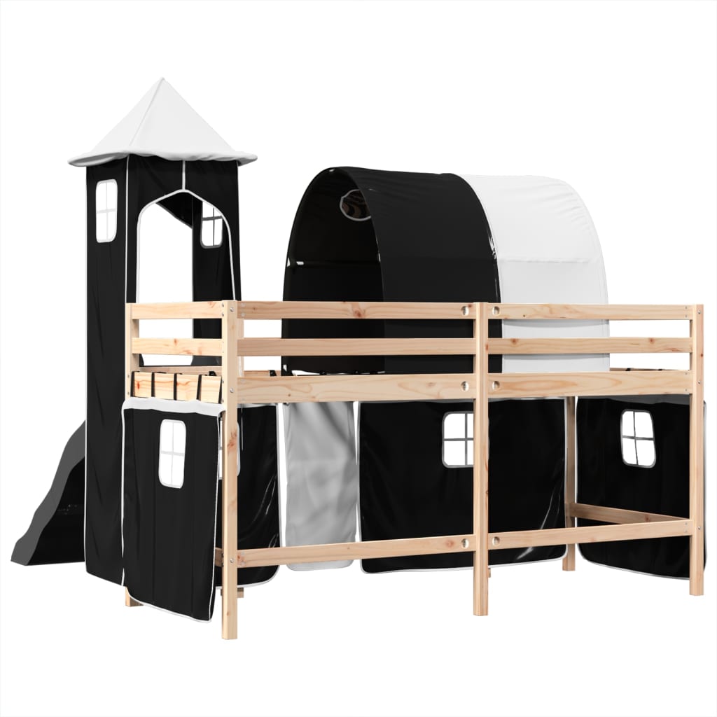 Letto a Soppalco con Torre Bambini Bianco e Nero 80x200cm Pino 3309146