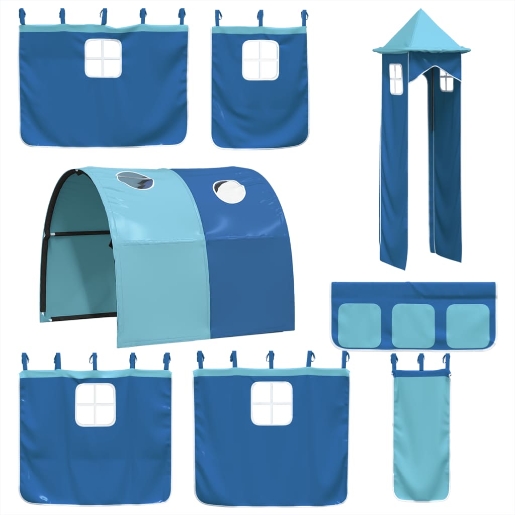 Letto a Soppalco con Torre Bambini Blu 80x200cm Massello Pino 3309147