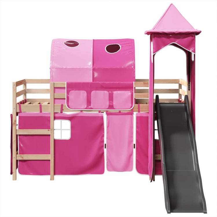 Letto a Soppalco con Torre Bambini Rosa 80x200cm Massello Pino 3309148