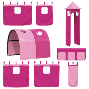 Letto a Soppalco con Torre Bambini Rosa 80x200cm Massello Pino 3309148