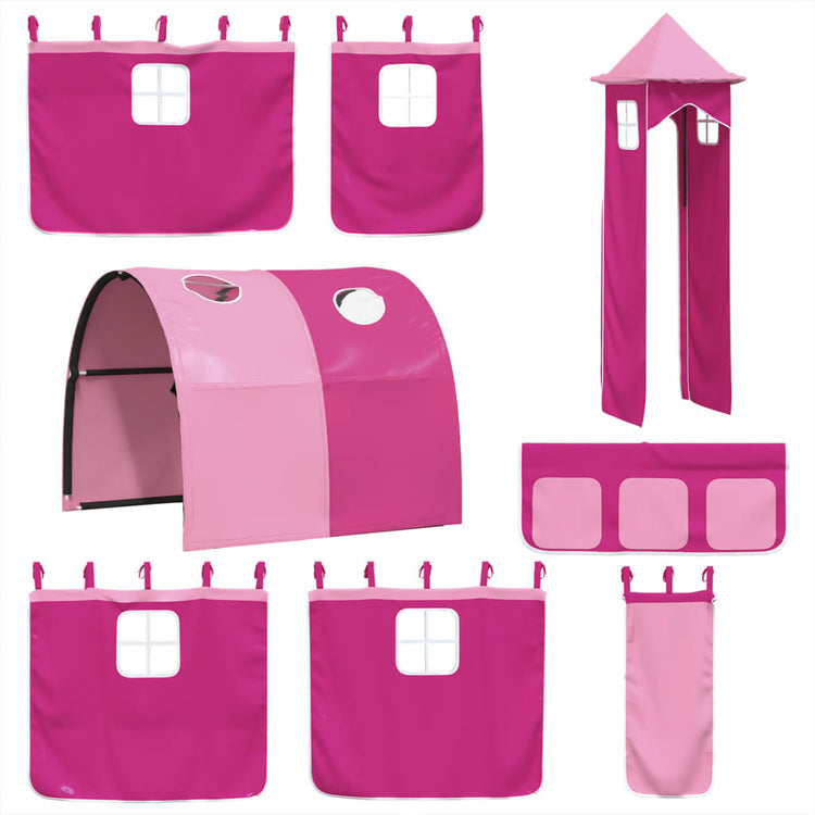 Letto a Soppalco con Torre Bambini Rosa 80x200cm Massello Pino 3309148