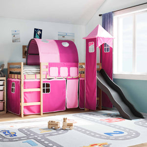 Letto a Soppalco con Torre Bambini Rosa 80x200cm Massello Pino 3309148