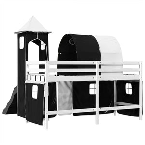 Letto a Soppalco con Torre Bambini Bianco e Nero 80x200cm Pino 3309149