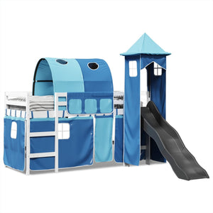 Letto a Soppalco con Torre Bambini Blu 80x200cm Massello Pino 3309150