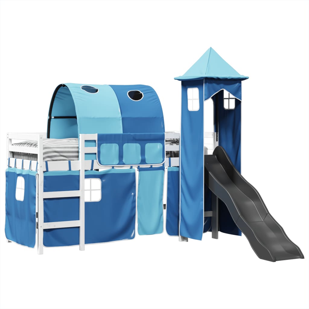 Letto a Soppalco con Torre Bambini Blu 80x200cm Massello Pino 3309150