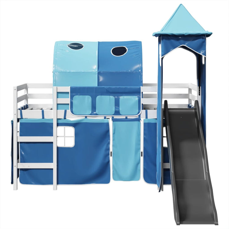 Letto a Soppalco con Torre Bambini Blu 80x200cm Massello Pino 3309150