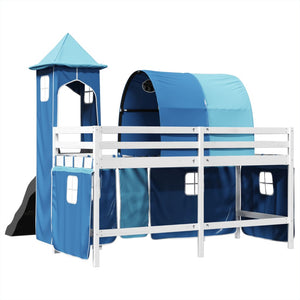 Letto a Soppalco con Torre Bambini Blu 80x200cm Massello Pino 3309150