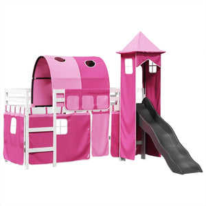 Letto a Soppalco con Torre Bambini Rosa 80x200cm Massello Pino 3309151