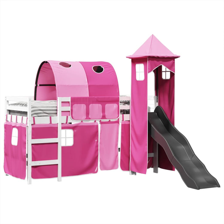 Letto a Soppalco con Torre Bambini Rosa 80x200cm Massello Pino 3309151