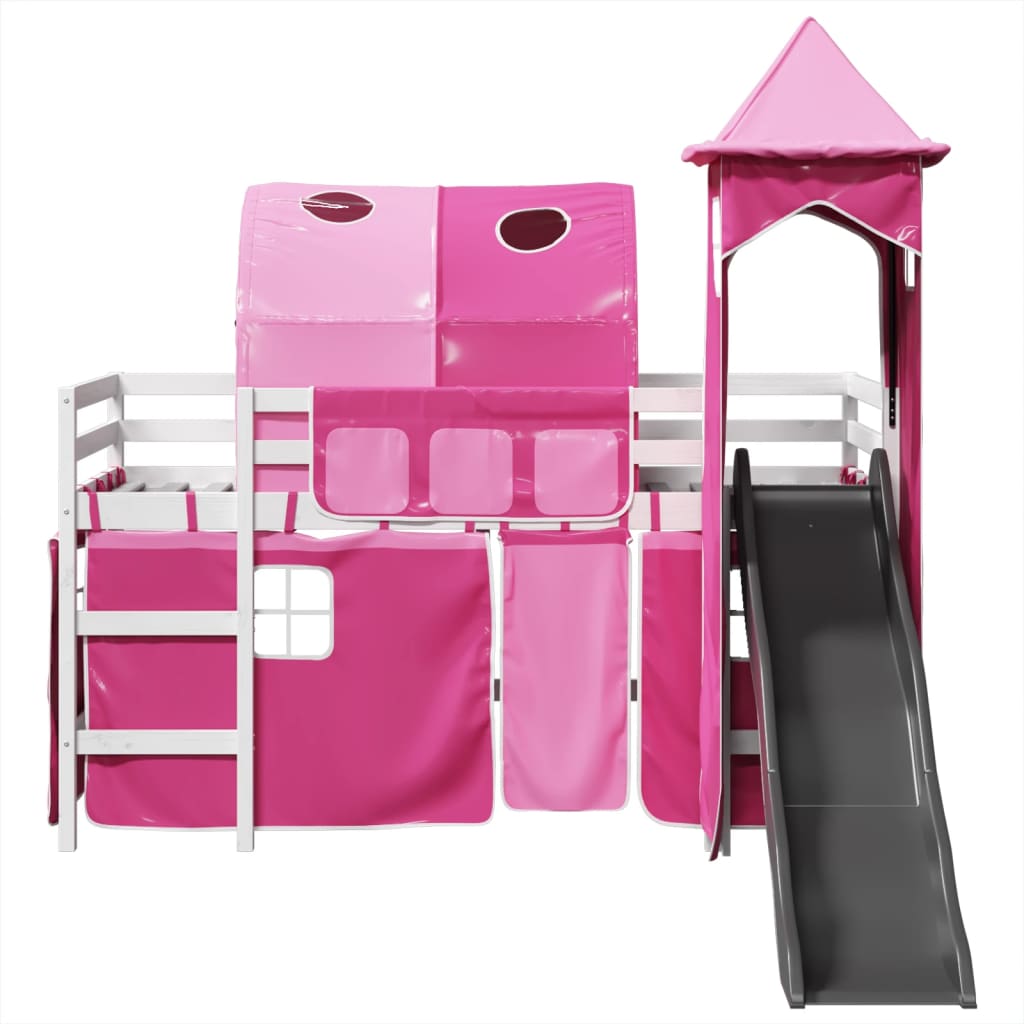 Letto a Soppalco con Torre Bambini Rosa 80x200cm Massello Pino 3309151