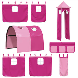 Letto a Soppalco con Torre Bambini Rosa 80x200cm Massello Pino 3309151