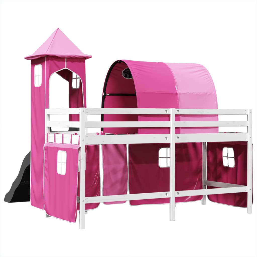 Letto a Soppalco con Torre Bambini Rosa 80x200cm Massello Pino 3309151