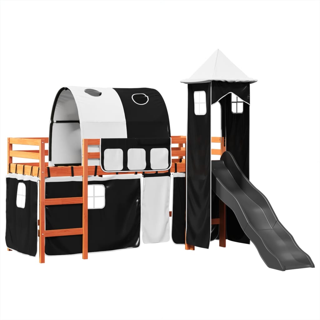 Letto a Soppalco con Torre Bambini Bianco e Nero 80x200cm Pino 3309152