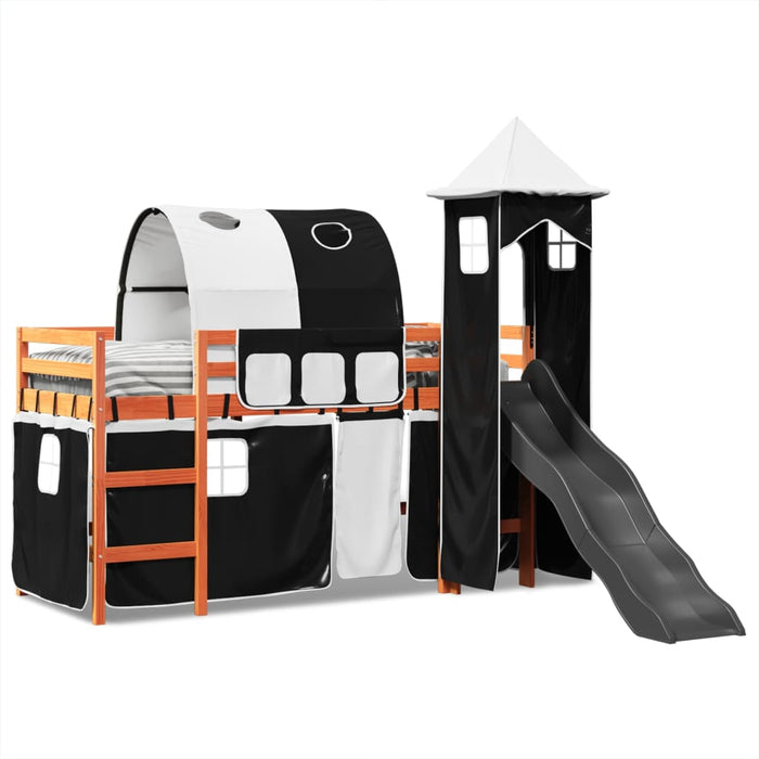 Letto a Soppalco con Torre Bambini Bianco e Nero 80x200cm Pino 3309152