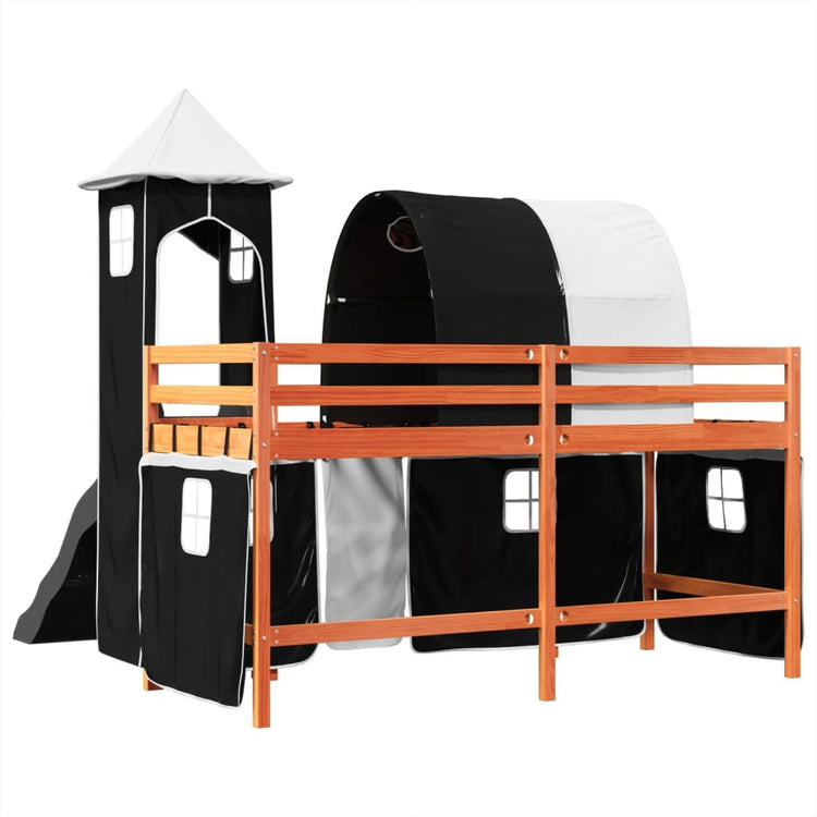 Letto a Soppalco con Torre Bambini Bianco e Nero 80x200cm Pino 3309152