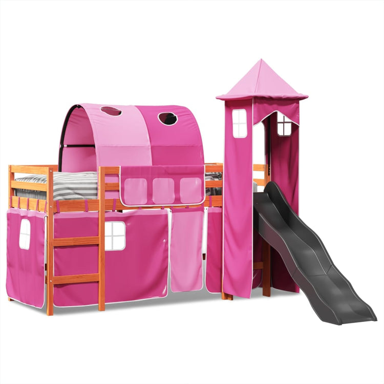 Letto a Soppalco con Torre Bambini Rosa 80x200cm Massello Pino 3309154